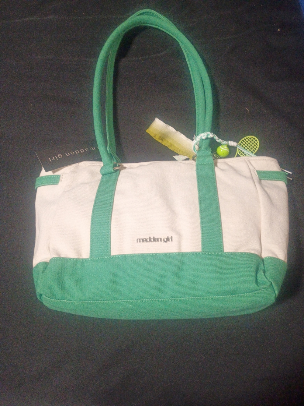 madden girl Green and White Canvas Tote Bag